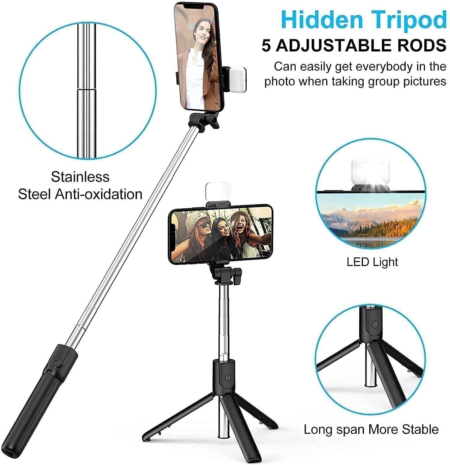 Selfie Stick Tripod with Flash & Bluetooth Remote