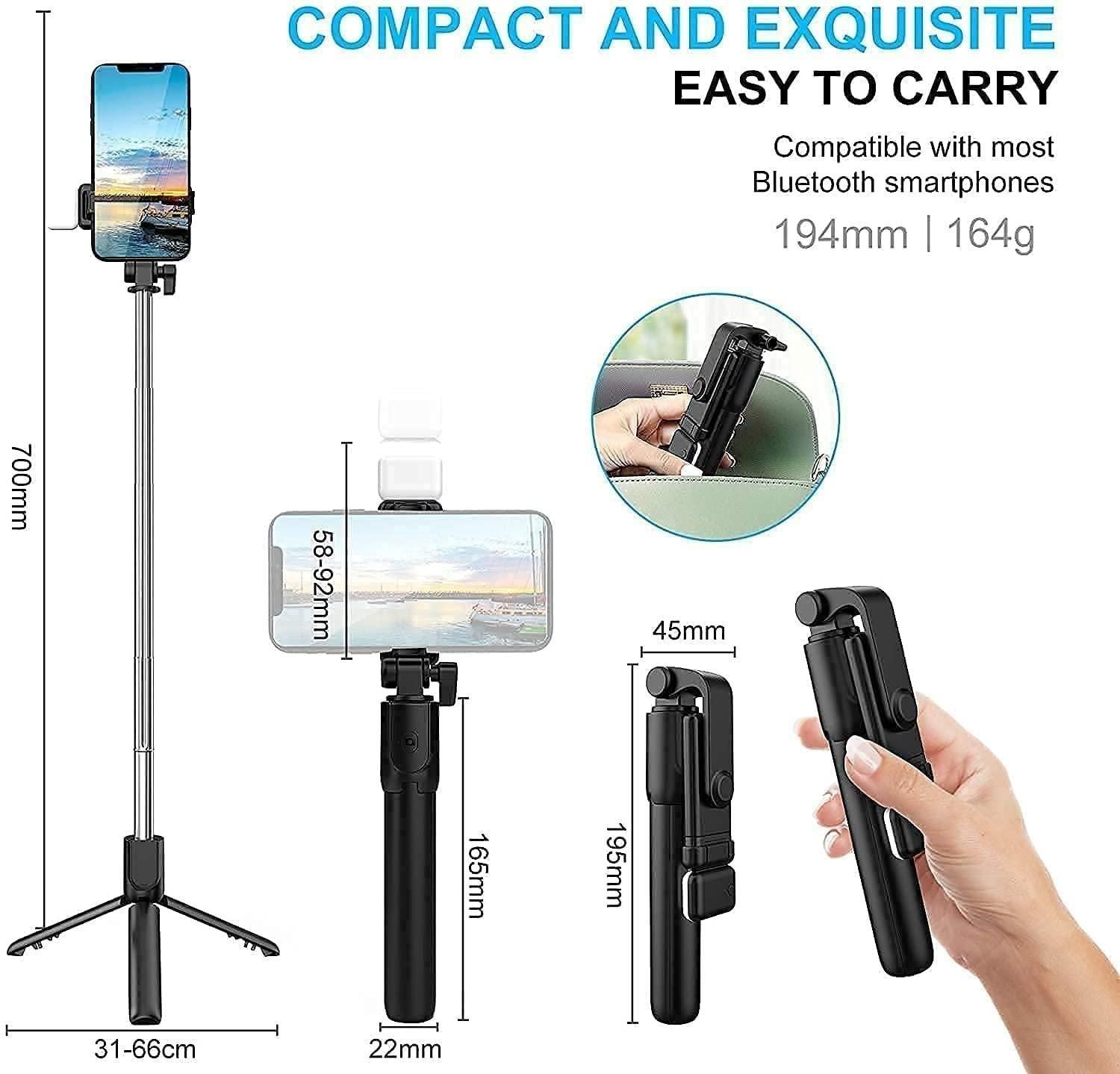 Selfie Stick Tripod with Flash & Bluetooth Remote