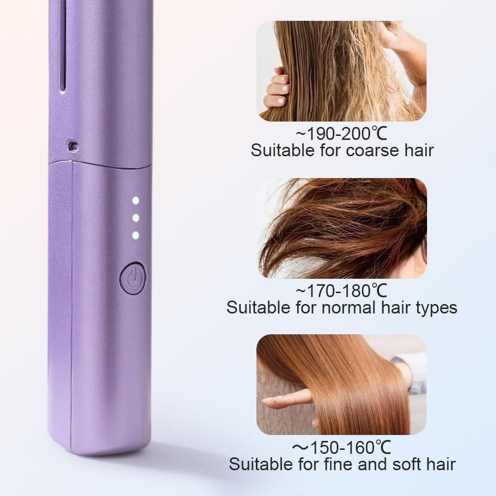 Portable Mini Hair Straightener (Cordless, Rechargeable, Adjustable)