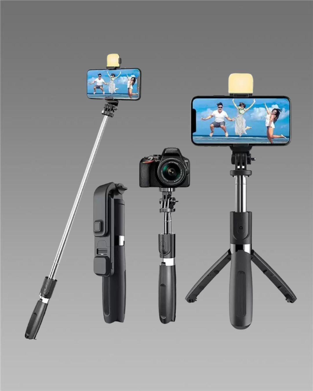 Selfie Stick Tripod with Flash & Bluetooth Remote