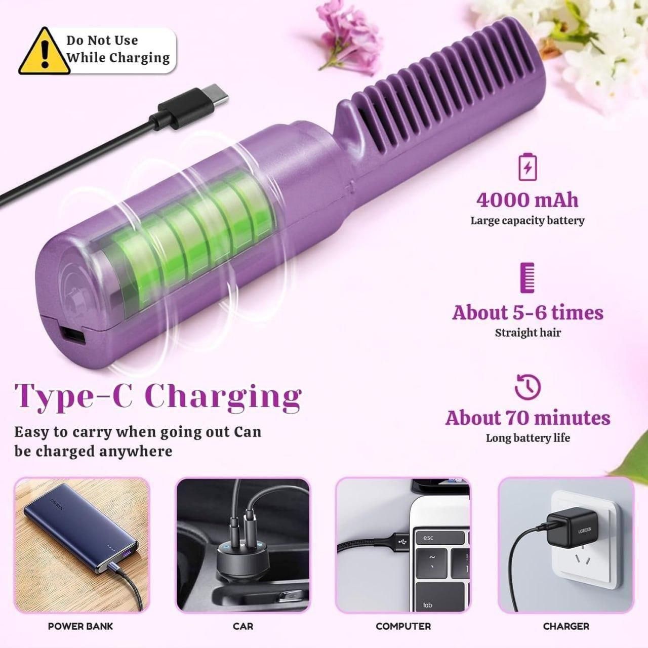 Portable Mini Hair Straightener (Cordless, Rechargeable, Adjustable)