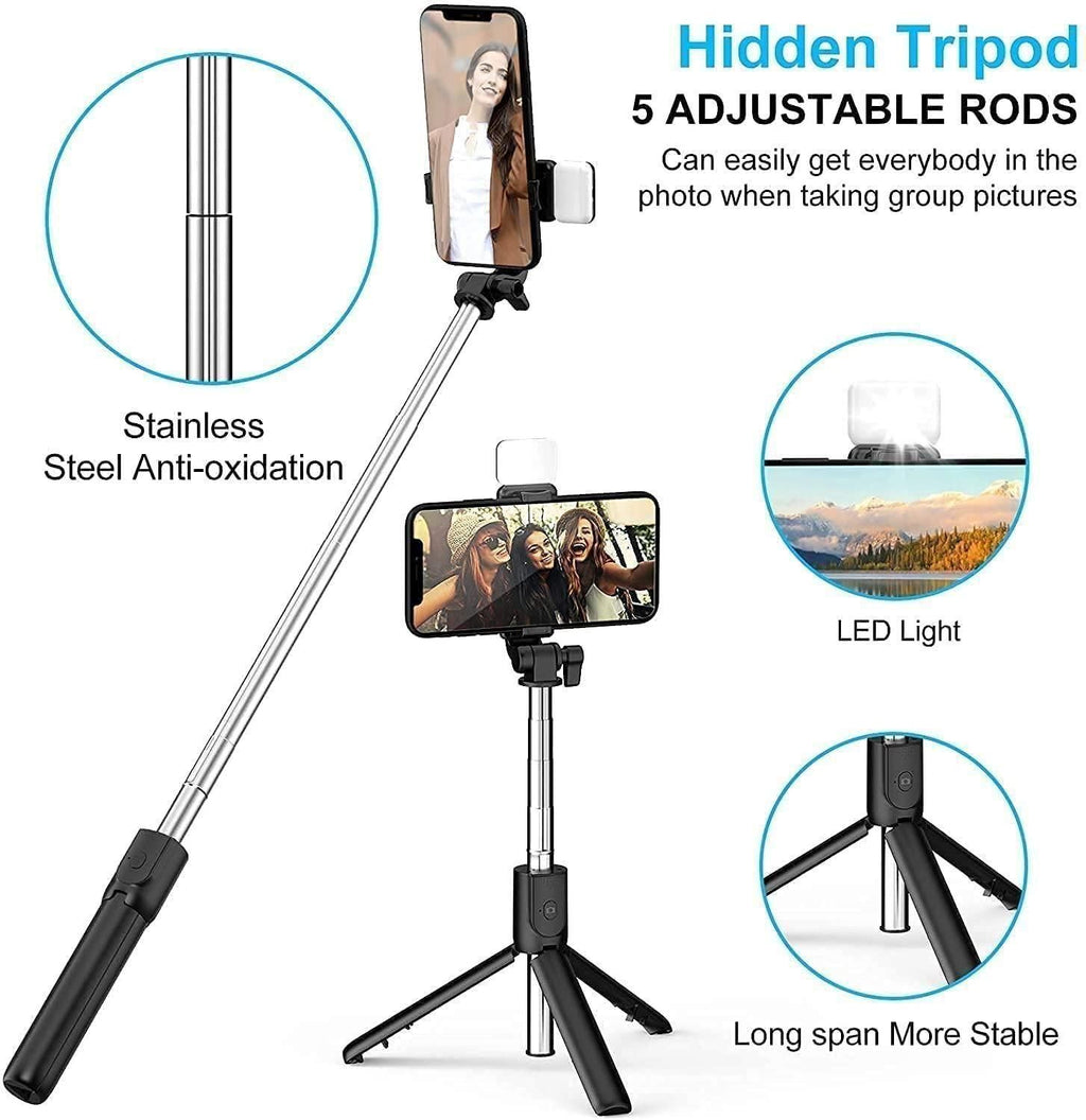 Selfie Stick Tripod with Flash & Bluetooth Remote